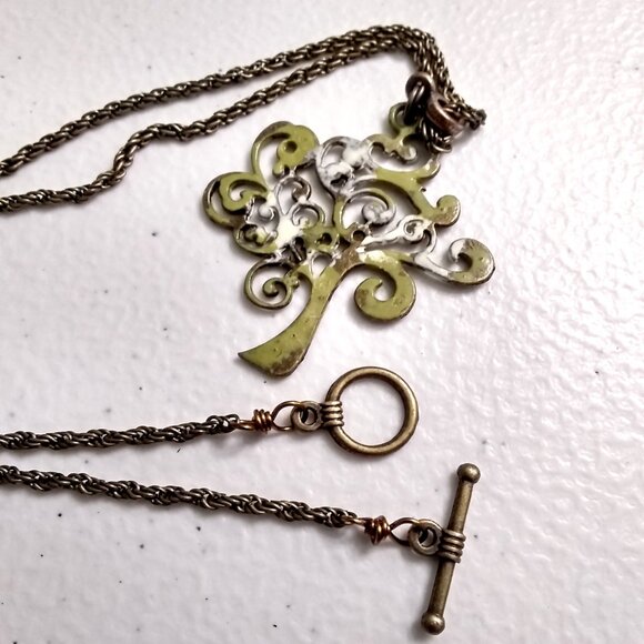 Tree of Life! Patina Painted Bronze Necklace & Earrings Set | Mossy Oak Colors - Picture 5 of 11